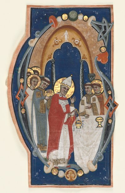 合唱団の本から切り取られた歴史的なイニシャル (G): St. Gregory the Great Celebrating Mass 作： Unknown artist