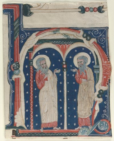 historiated Initial（h）は、反沈殿物から切除されています：ss。 ポール・ザ・ハーミットとアンソニー 作： Unknown artist