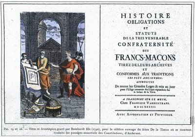 歴史 フリーメイソンの最も崇高な友愛会の義務と規約。ラインハルト・ジュニア（1742年）によって彫られたタイトルと扉の絵は、第3の兄弟の有名な作品のためのもので、アンダーソンの「コン」の重要な部分が翻訳されています。 作： Unknown artist