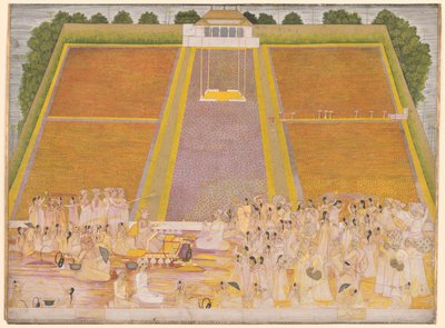 城壁に囲まれた庭園でのホーリー祭と祝賀者たち 作： Unknown artist