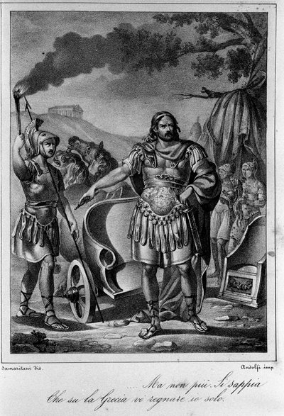 イタリアの詩人・劇作家ウーゴ・フォスコロ（1778-1827）による『エイジャックス』第4幕第1場の挿絵（19世紀 作： Unknown artist