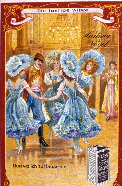 ハンガリーの作曲家、フランツ・レハール（1870-1948）の「幸せな未亡人」の挿絵。第2幕。20世紀後半のクロモリ写真。 作： Unknown artist