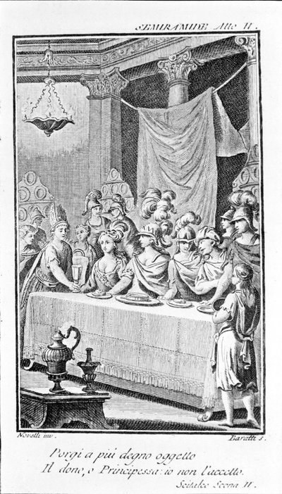 アントニオ・サリエリ（1750〜1825）のオペラ「セミラミス」のイラスト。ピエール・メタスタス（またはピエトロ・メタスタシオ）によるブックレット。第2幕 sc.II. 作： Unknown artist