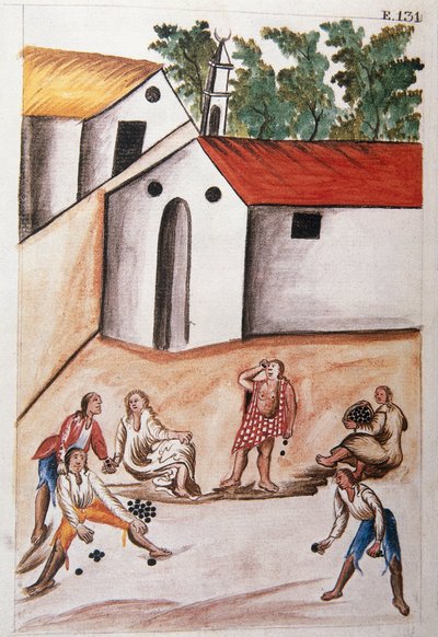 トルヒーヨ司教バルタサル・マルティネス・コンパニオン・イ・ブジャンダ（1782-1785）の著書「Trujillo del Peru」または「Códice Martínez Compañón」より、チョロケのゲームをするインディアンたち。 作： Unknown artist