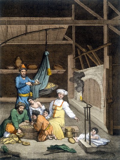 ロシアの家の中、ランチタイムの家族の様子。 作： Unknown artist