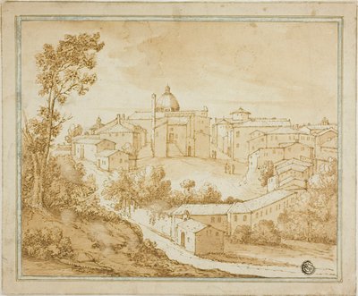 中央広場のあるイタリアのヒルタウン 作： Unknown artist