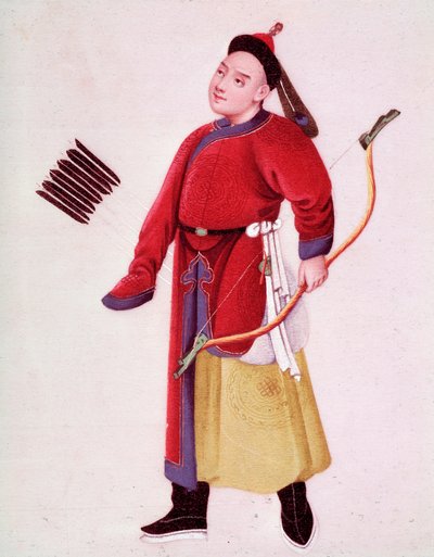 日本の天皇の狩猟服。弓と矢で武装している。18世紀のヴェネツィアの水彩画、ビブリオテカ・マルシアナ 作： Unknown artist
