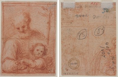 ジョセフとチャイルド (直訳); 2 つの図の断片 (裏面) 作： Unknown artist