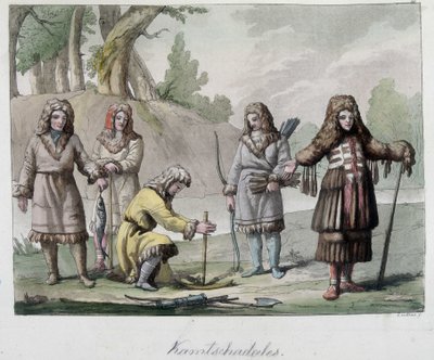 シベリアのカムツカダレス族。フェラーリオによる「古今東西の衣装」1819-1820では 作： Unknown artist