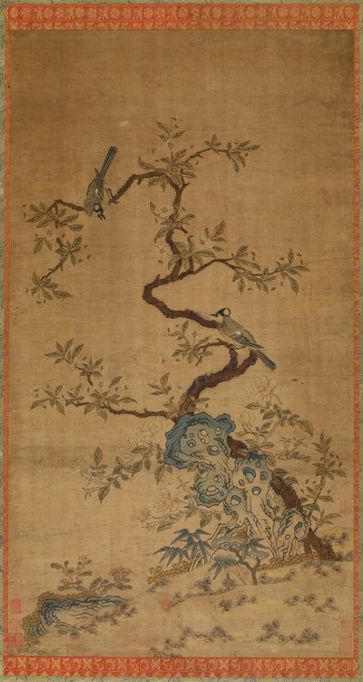 2 羽の鳥と花の咲く木のケシのタペストリー 作： Unknown artist