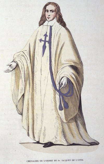 1170年にスペインで創設された軍事騎士団「剣の聖ヤコブ騎士団」の騎士。19世紀のエングレーヴィング。 作： Unknown artist