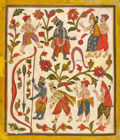 クリシュナと弓、「トゥーラ ラム」のフォリオ 24 <em>Bhagavata Purana</em> 作： Unknown artist