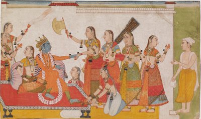 <em>Bhagavata Purna</em>よりスダマを歓迎するクリシュナ 作： Unknown artist
