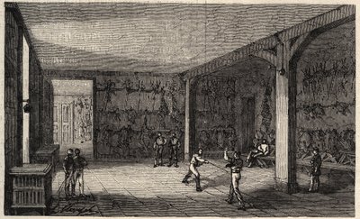 1873年のパリのエコール・ポリテクニーク - フェンシングサロン - "Le monde illustrious "に掲載された1873年のエングレーヴィング 作： Unknown artist