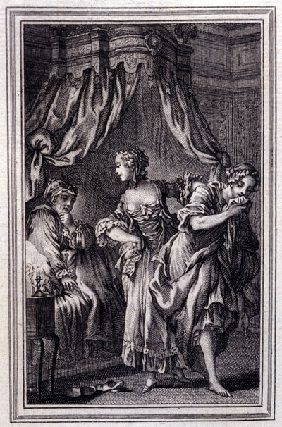 La Chageure des trois commerces-Jean La Fontaineの "Tales et nouvelles en vers "の中の一節。1762. 作： Unknown artist