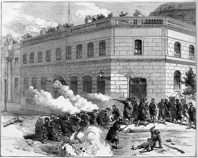 1871年のラ・コミューン・ド・パリ。フェデーレス（共産主義者）によるエリゼ宮の防衛。 作： Unknown artist