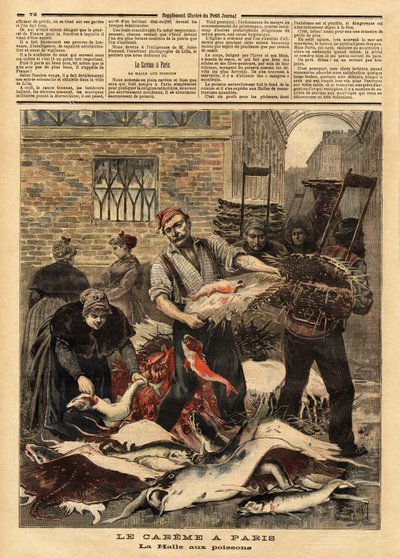 パリの魚市場。Le petit journal" 4/03/1893に掲載されたエングレーヴィング。セルバのコレクション。 作： Unknown artist