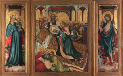 La mort de la Vierge - Retable de Roudnice (, vers 1410 - The Death of the Virgin.ルドニツェの祭壇画 - 匿名。パネルにテンペラ、1410年頃。プラハ、ナショナル・ギャラリー 作： Unknown artist