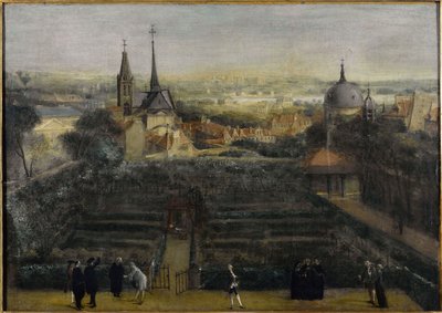 1760年頃、現在の5区ジュシュー広場、サン＝ヴィクトール修道院、エコセー校の眺め、1755年から1765年の間（油彩・カンヴァス） 作： Unknown artist