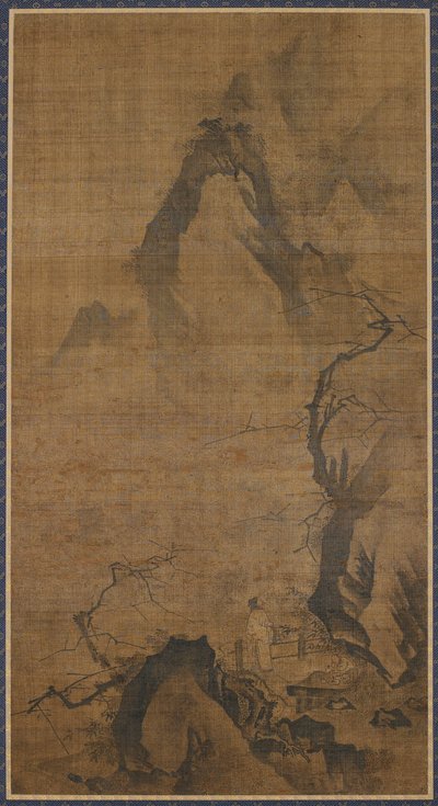 風景: 山と水。 梅の木の下の人影 作： Unknown artist