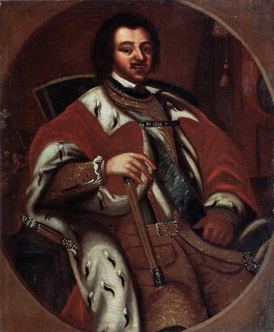 ロシア皇帝ピョートル 1 世 (大帝) (1672-1725) が王位に就く (皇帝ピョートル 1 世が即位)。 匿名の絵。 キャンバスに油彩、18世紀初頭。 国立美術館、ヤロスラヴィ (ロシア)。 作： Unknown artist