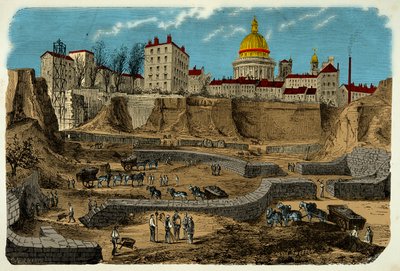 1870年にパリのモンジュ通りを掘削した際に発見された、紀元前2世紀のガロ・ロマン・サーカスの場所（19世紀の彫刻作品 作： Unknown artist