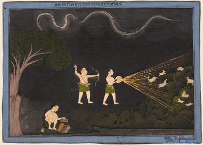 Mewar の Maharana Jagat Singh II (r. 1734–51) Bhil に扮し、夜に鹿を狩る 作： Unknown artist