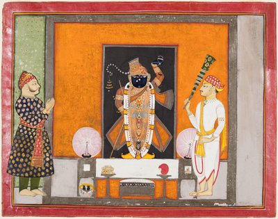 コタのマハラオ ラム シン II (r. 1828–66) が花婿として Brij Nathji を崇拝 作： Unknown artist