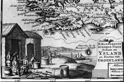 アイスランドの地図と住民の表現 - "現代の旅程と旅の地図" より 作： Unknown artist