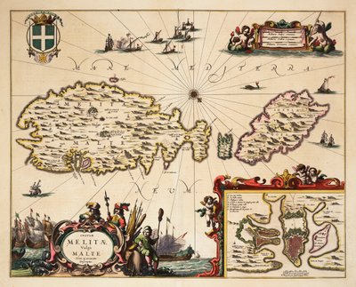 マルタとゴゾの地図、1650年頃（彩色版画） 作： Unknown artist