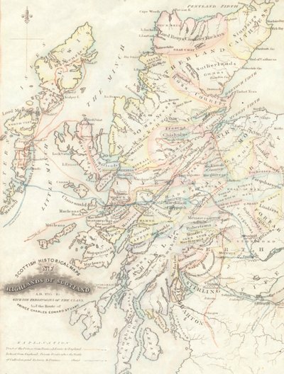 スコットランドのハイランド地方と各藩の領地の地図 作： Unknown artist