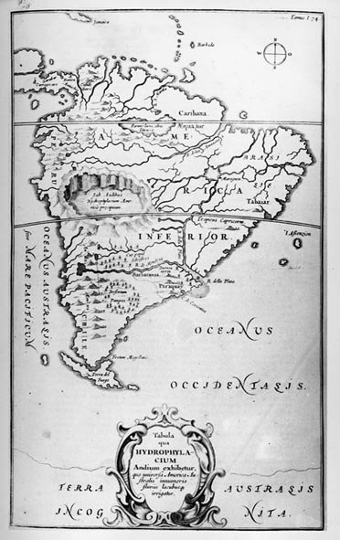 南米の川の地図-『ソウステリン・ワールド』（アタナシ・キレヘリ、1600年頃）による。 作： Unknown artist