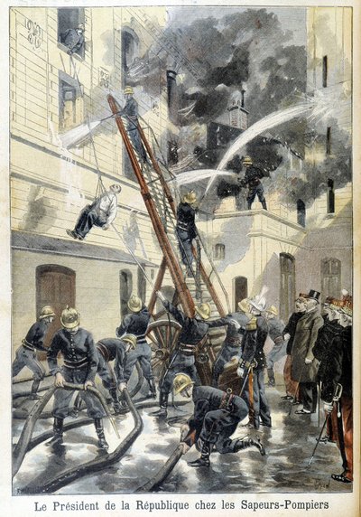 フェリックス・フォール共和国大統領と消防士の会合。1898年の「小さな新聞」のイラスト。 作： Unknown artist