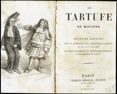 劇場用の仮面を使って教会の人を怖がらせるモリエール - Frontispice du "Tartuffe" (Tartufe) de Molière, ed. Hingray, Paris 作： Unknown artist