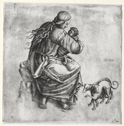 母と子と 2 匹の犬 作： Unknown artist