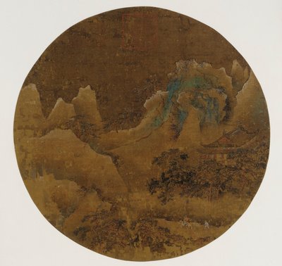 山の風景: 岩山、寺院、松 作： Unknown artist