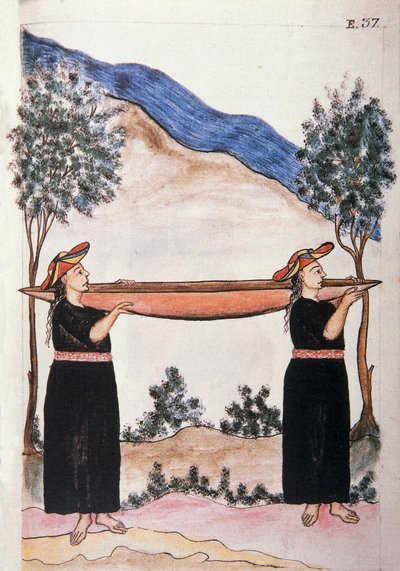 トルヒーヨ司教バルタサル・マルティネス・コンパニオン・イ・ブジャンダ（1782-1785）の著書「トルヒーヨ・デル・ペルー」（Códice Martínez Compañón）より、カヌーを身につけたモヨバンバ族の人々。 作： Unknown artist