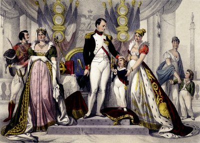 1804年から1815年までのナポレオン王朝。ジョセフィーヌ、ナポレオン1世、ローマ王、マリー・ルイーズ。19世紀のエングレーヴィング。 作： Unknown artist