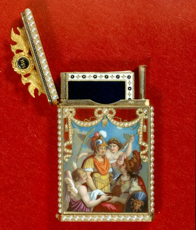 皇帝ナポレオン1世（1769-1821）の息子であるローマ王ナポレオン2世（ライヒシュタット公爵）（1811-1832）の誕生を寓意した細密画をあしらったノートケース 作： Unknown artist