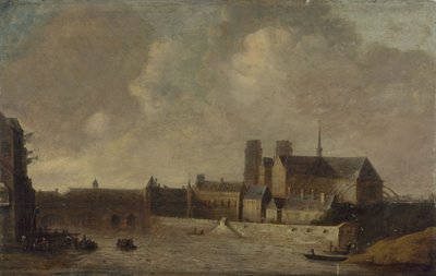 ケ・ド・ラ・トゥルネルから見たノートルダム寺院と大司教座、1640年頃、現在の4区、1635年から1645年の間（木に油彩） 作： Unknown artist