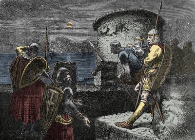 北人を警戒して-要塞の背後にある地平線を観察するヴァレグ・ガード（Varangian) 作： Unknown artist