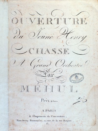 メフルのオペラ「Le jeune Henri」の冒頭ページ「La Chasse」（1797年 作： Unknown artist