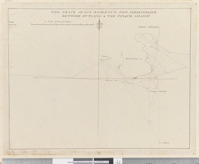 Page 38b ラトランドとチンクエ諸島の間の陛下の船Perseveranceの軌跡（ペンとインク 作： Unknown artist