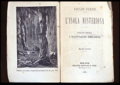 ジュール・ヴェルヌの「不思議な島」のイタリア版のページ。1878.ミラノ。 作： Unknown artist