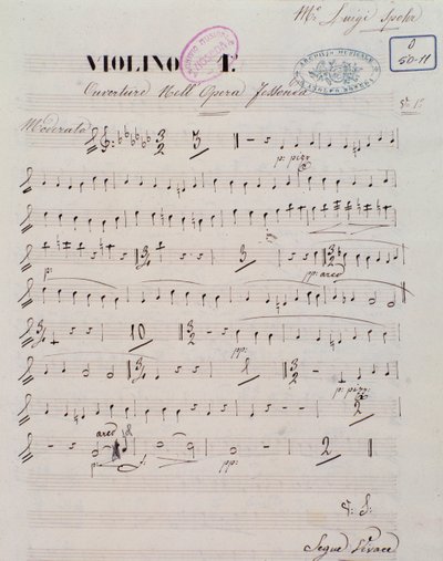 ルイ・スポールのオペラ「ジェソンダ」序曲の第一ヴァイオリンの譜面のページ。 作： Unknown artist