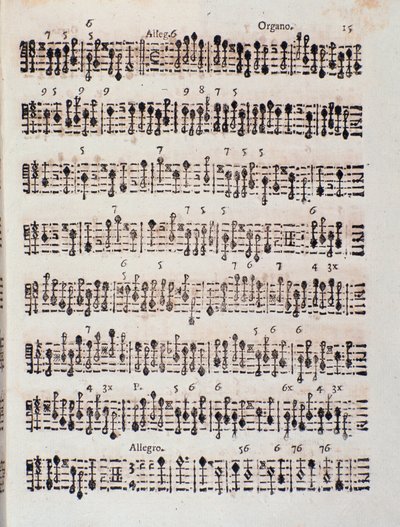 ジュゼッペ・アルドロバンディーニ作曲「ソナタ a 2 violins, cello and organ, op.5」（1706年）の譜面のページです。 作： Unknown artist