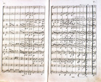 ドイツの作曲家ルートヴィヒ・ヴァン・ベートーヴェン（1770-1827）の交響曲第1番ハ長調（1799-1800）のスコアのドイツ初版のページ。ボン 作： Unknown artist
