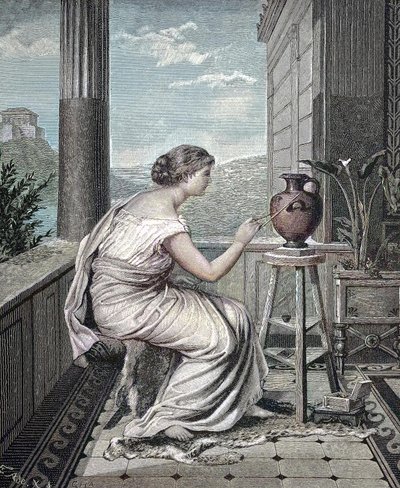 画家、芸術家、花瓶を描くギリシャの若い女性、歴史的、19世紀のオリジナル作品のデジタル複製 作： Unknown artist