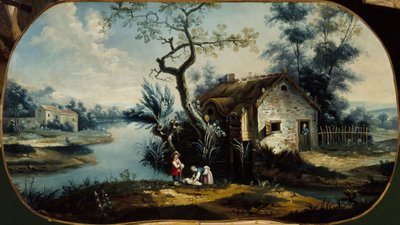 牧歌的な風景。1701年から1800年の間（キャンバスに油彩） 作： Unknown artist