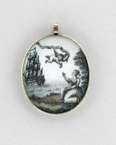 ペンダント、c.1750（象牙、金、髪、ガラスのセピア色） 作： Unknown artist